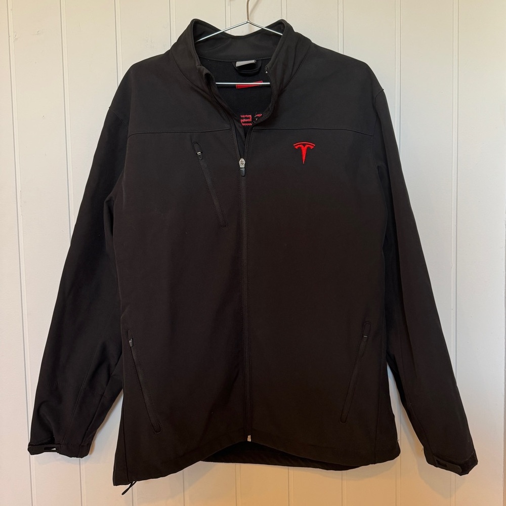 Tesla Motors Jacket Black Soft Shell Fleece Lined Full Zip Large